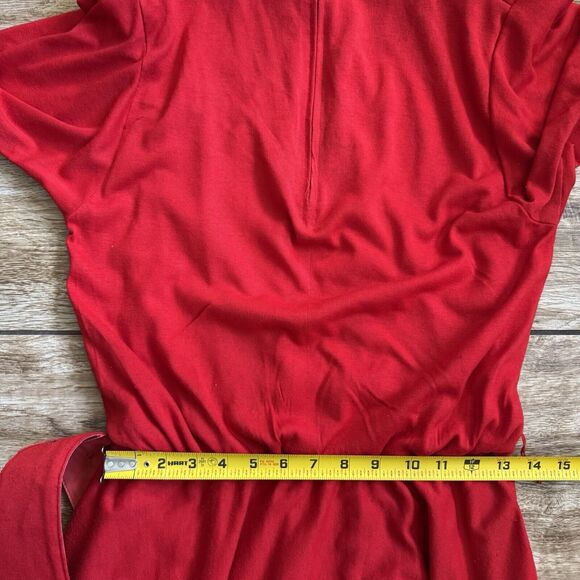 Vintage 80s Red Dress Women's 12 Belted Long - Picture 11 of 16
